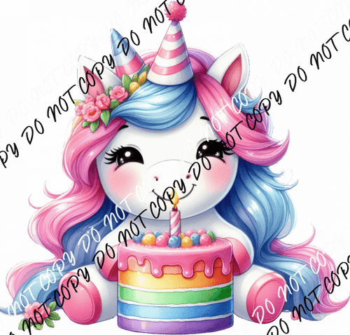 Colorful Cute Unicorn Birthday Cake DTF Transfer - We Print U Press DTF Transfers