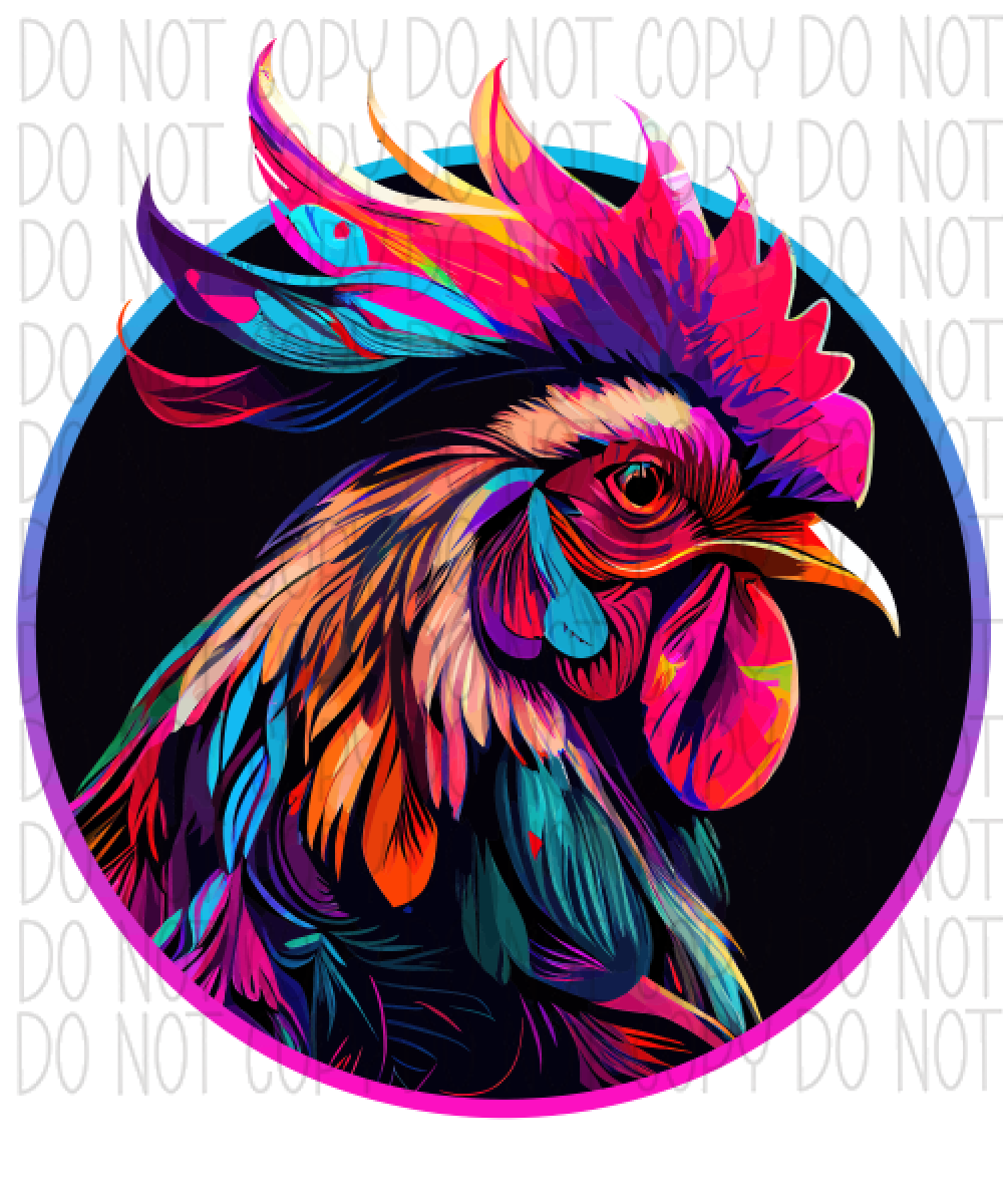 Colorful Vibrant Rooster Portrait Dtf Transfer