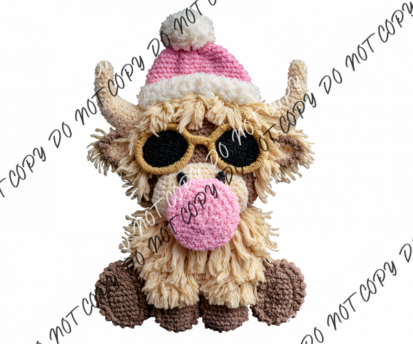 Cool Bubble Christmas Highland Cow Faux Yarn DTF Transfer RTP DTF Transfers