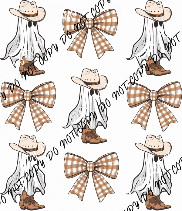 Coquette Cowboy Ghosts and Gingham Bows Grid DTF Transfer - We Print U Press DTF Transfers