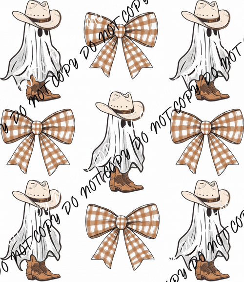 Coquette Cowboy Ghosts and Gingham Bows Grid DTF Transfer - We Print U Press DTF Transfers