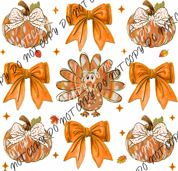 Coquette Thanksgiving Turkey and Pumpkin DTF Transfer RTP DTF Transfers