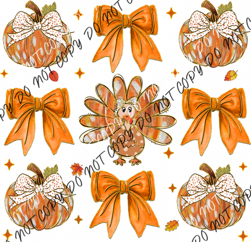 Coquette Thanksgiving Turkey and Pumpkin DTF Transfer RTP DTF Transfers