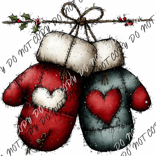 Country Christmas Mittens DTF Transfer RTP DTF Transfers