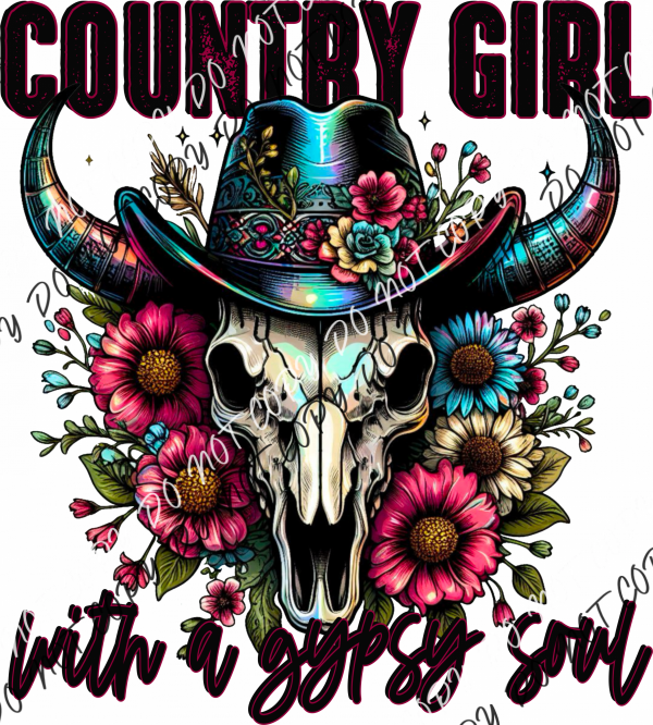 Country Girl With A Gypsy Soul Cow Skulldtf Transfer Rtp Dtf Transfers