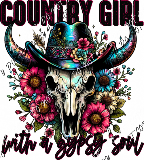 Country Girl With A Gypsy Soul Cow Skulldtf Transfer Rtp Dtf Transfers