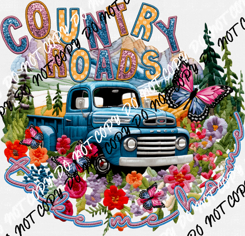 Country Roads faux sequin and embroidery DTF Transfer - We Print U Press DTF Transfers