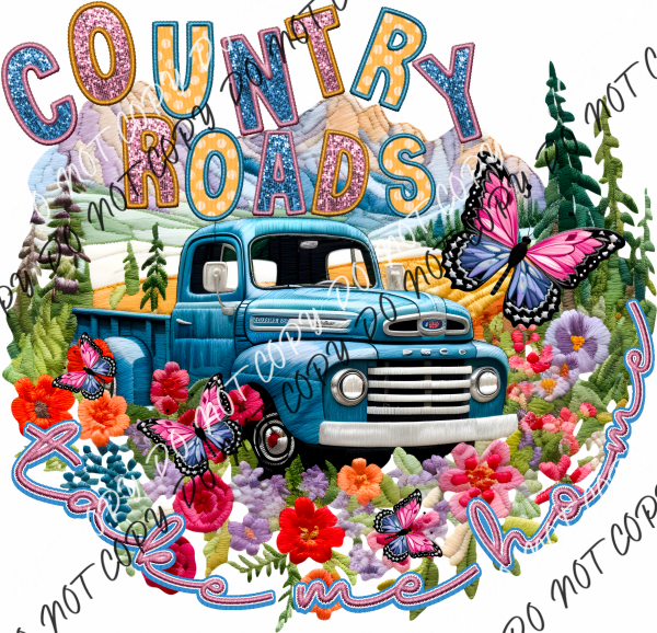 Country Roads Faux Sequin And Embroidery Dtf Transfer Rtp Transfers