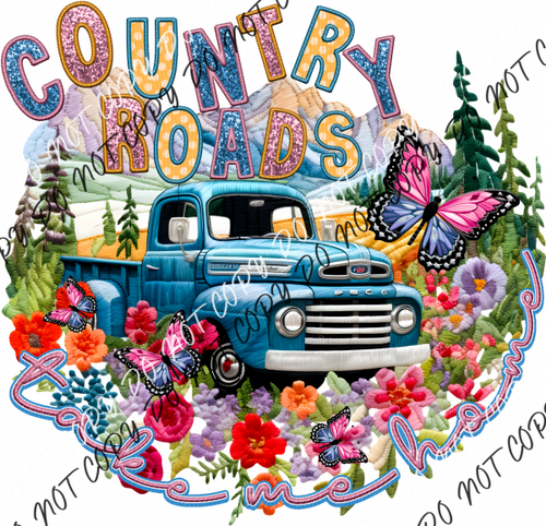 Country Roads Faux Sequin And Embroidery Dtf Transfer Rtp Transfers