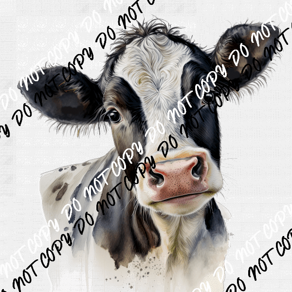 Cow Black and White Head Watercolor DTF Transfer - We Print U Press DTF Transfers