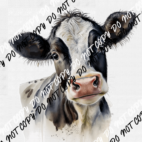 Cow Black and White Head Watercolor DTF Transfer - We Print U Press DTF Transfers