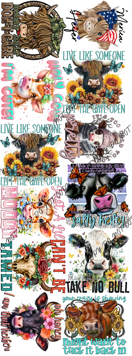 Cow Premade Bundle 60’ Gang Sheet Dtf Transfers