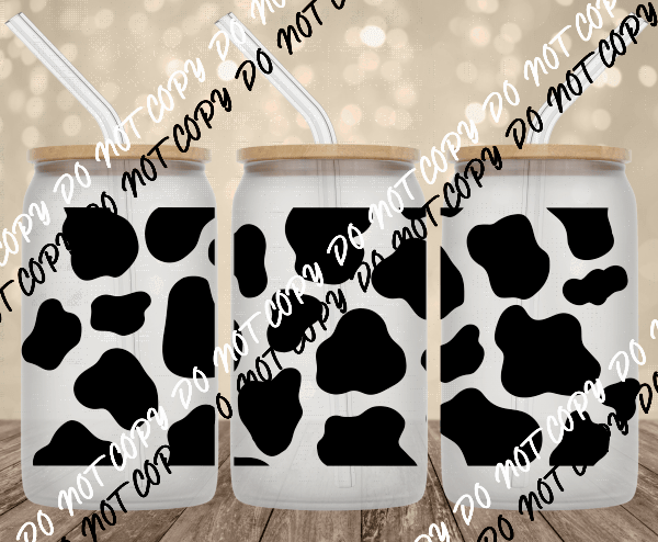 Cow Print UV Transfer for 16 oz Glass Can - We Print U Press DTF Transfers