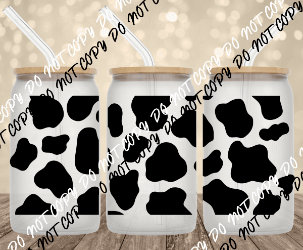 Cow Print UV Transfer for 16 oz Glass Can - We Print U Press DTF Transfers