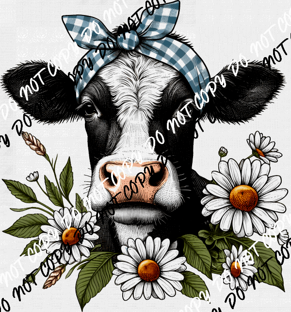 Cow with Daisies DTF Transfer - We Print U Press DTF Transfers