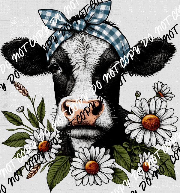 Cow with Daisies DTF Transfer - We Print U Press DTF Transfers