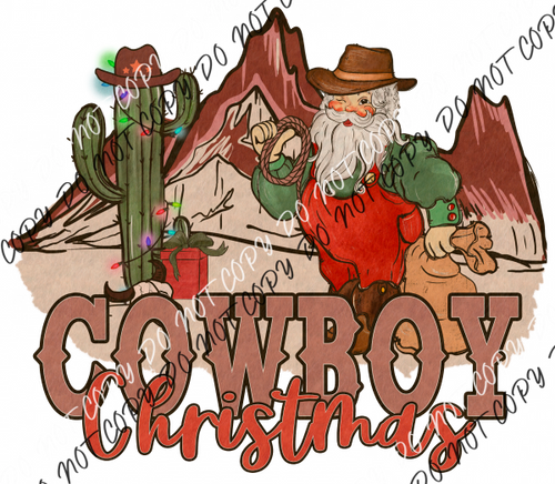 Cowboy Christmas Cactus Scene Dtf Transfer Rtp Transfers