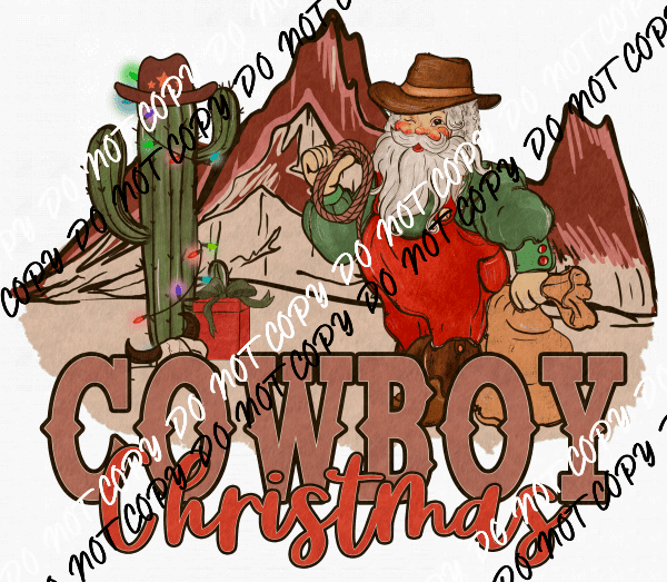 Cowboy Christmas Cactus Scene DTF Transfer - We Print U Press DTF Transfers