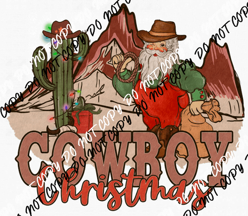 Cowboy Christmas Cactus Scene DTF Transfer - We Print U Press DTF Transfers