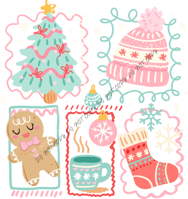 Cozy Christmas Doodles Collage DTF Transfer RTP DTF Transfers