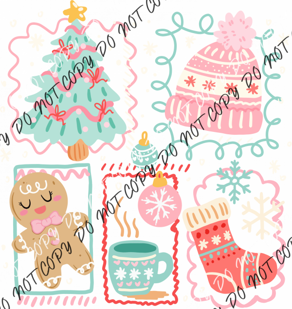 Cozy Christmas Doodles Collage DTF Transfer RTP DTF Transfers