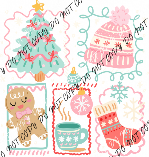 Cozy Christmas Doodles Collage DTF Transfer RTP DTF Transfers