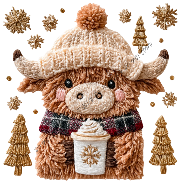Cozy Highland Cow Christmas Faux Yarn DTF Transfer RTP DTF Transfers