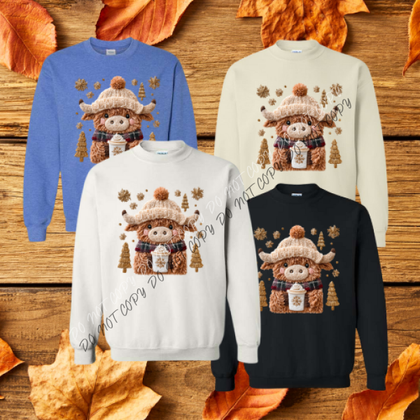 Cozy Highland Cow Faux Yarn Sweatshirt Boutique Fashion