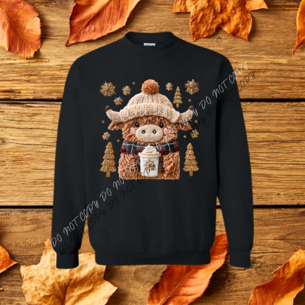 Cozy Highland Cow Faux Yarn Sweatshirt S / Black Boutique Fashion