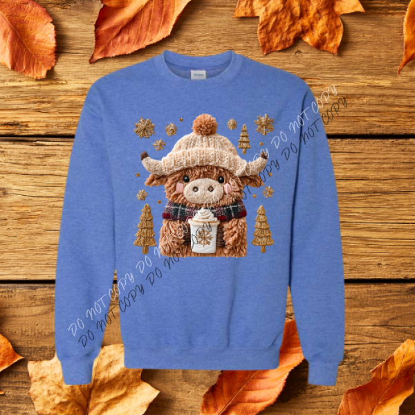 Cozy Highland Cow Faux Yarn Sweatshirt S / Heather Deep Royal Boutique Fashion