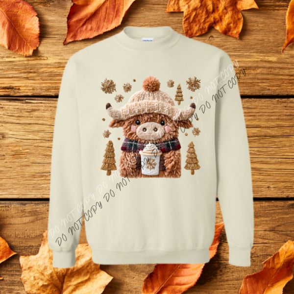 Cozy Highland Cow Faux Yarn Sweatshirt S / Sand Boutique Fashion