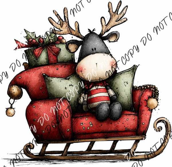 Cozy Moose on Sleigh DTF Transfer RTP DTF Transfers