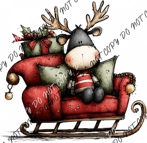 Cozy Moose on Sleigh DTF Transfer RTP DTF Transfers