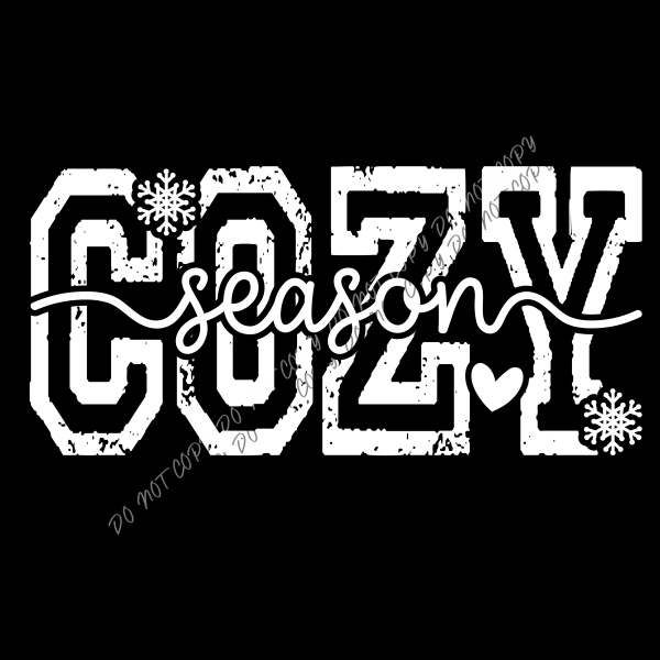 cozy season varsity white dtf transfer