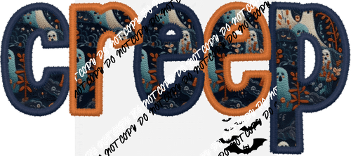 Creep Ghost Fabric Text faux embroidery DTF Transfer - We Print U Press DTF Transfers