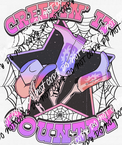 Creepin it Country Pink Purple Skeleton DTF Transfer - We Print U Press DTF Transfers