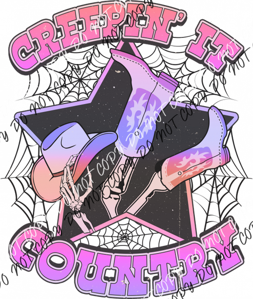 Creepin It Country Pink Purple Skeleton Dtf Transfer