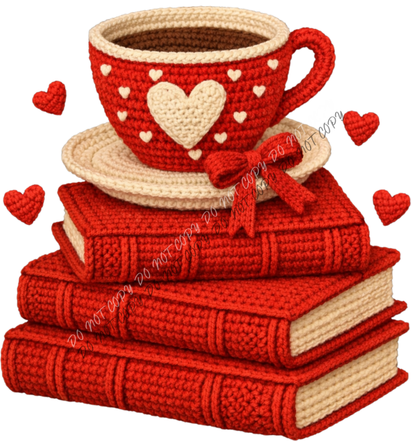 Crochet Coffee and Books Valentine DTF Transfer RTP DTF Transfers