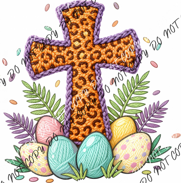 Crochet Easter Cross with Eggs DTF Transfer RTP DTF Transfers