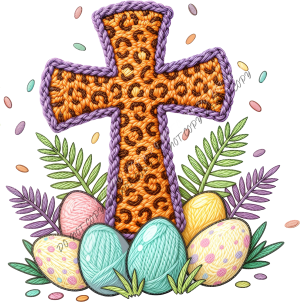 Crochet Easter Cross with Eggs DTF Transfer RTP DTF Transfers