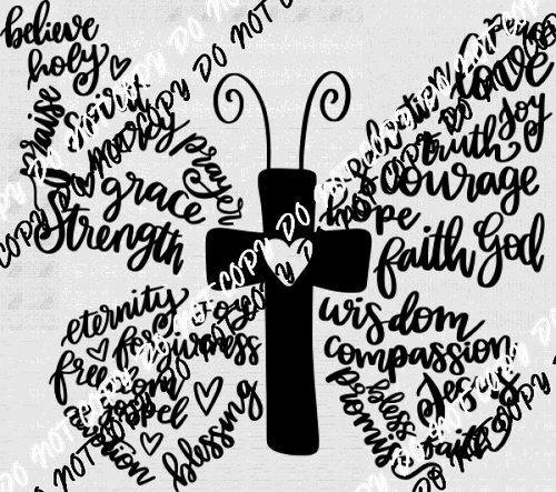 Cross Butterfly Words of Faith DTF Transfer - We Print U Press DTF Transfers
