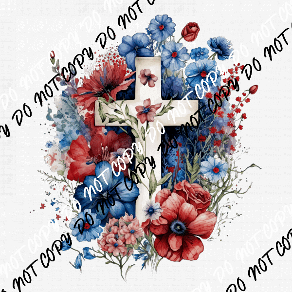 Cross Red White and Blue Watercolor DTF Transfer - We Print U Press DTF Transfers