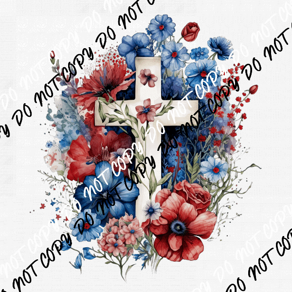 Cross Red White and Blue Watercolor DTF Transfer - We Print U Press DTF Transfers