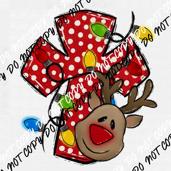 Cross with Reindeer and Lights DTF Transfer - We Print U Press DTF Transfers