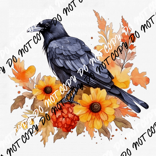 Crow with Fall Flowers Watercolor DTF Transfer - We Print U Press DTF Transfers