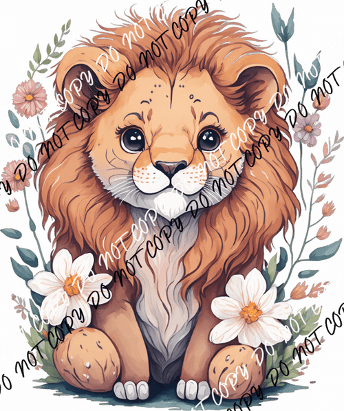 Cute Baby Lion with Flowers - We Print U Press DTF Transfers