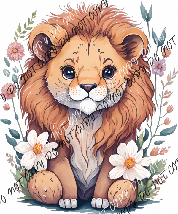 Cute Baby Lion With Flowers