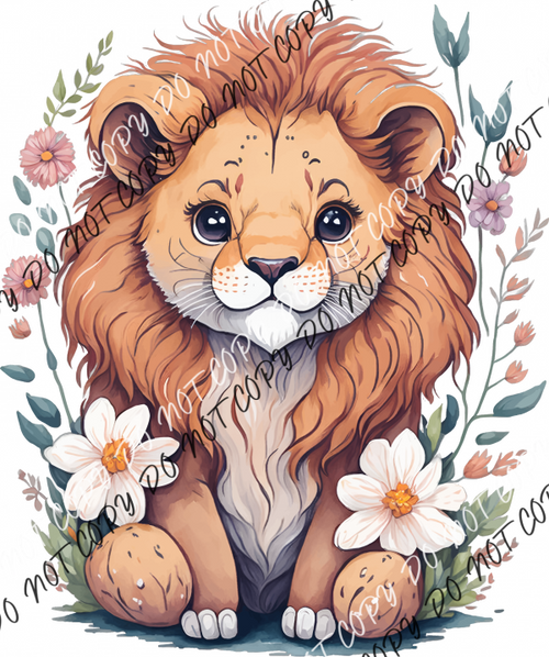 Cute Baby Lion With Flowers