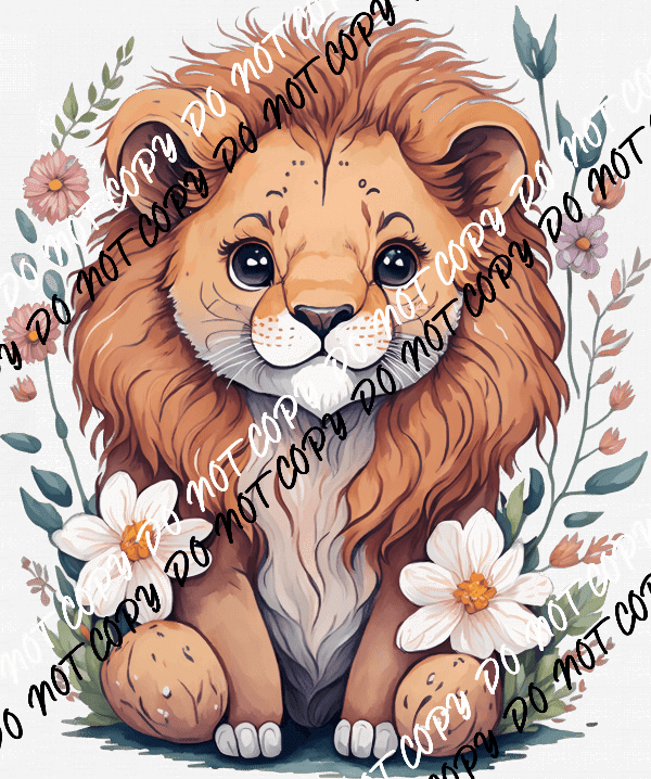 Cute Baby Lion with Flowers - We Print U Press DTF Transfers