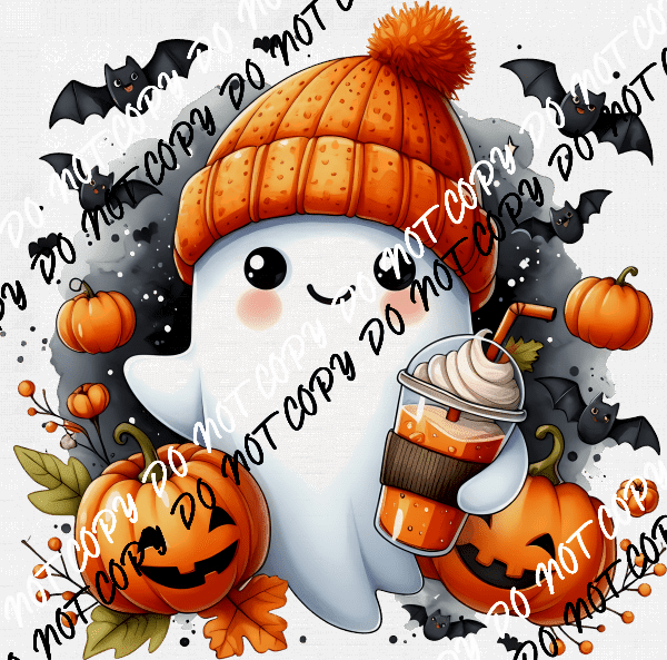 Cute Ghost in Beanie with Iced Drink DTF Transfer - We Print U Press DTF Transfers